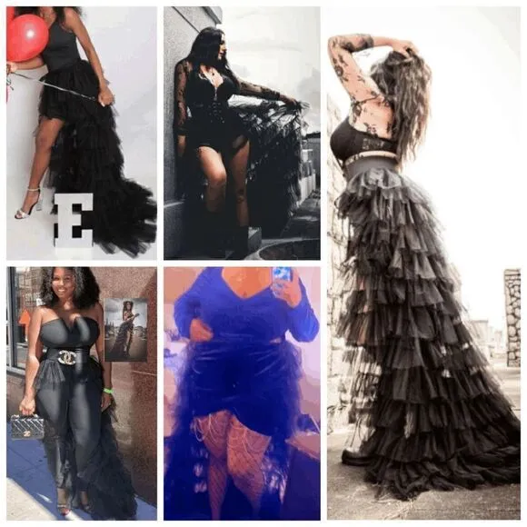 🖤 NEW Goth Layered Tulle Mesh Petticoat Train Wrap Hi-Lo Black Open Skirt
