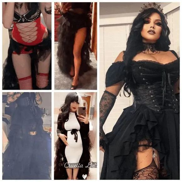 🖤 NEW Goth Layered Tulle Mesh Petticoat Train Wrap Hi-Lo Black Open Skirt