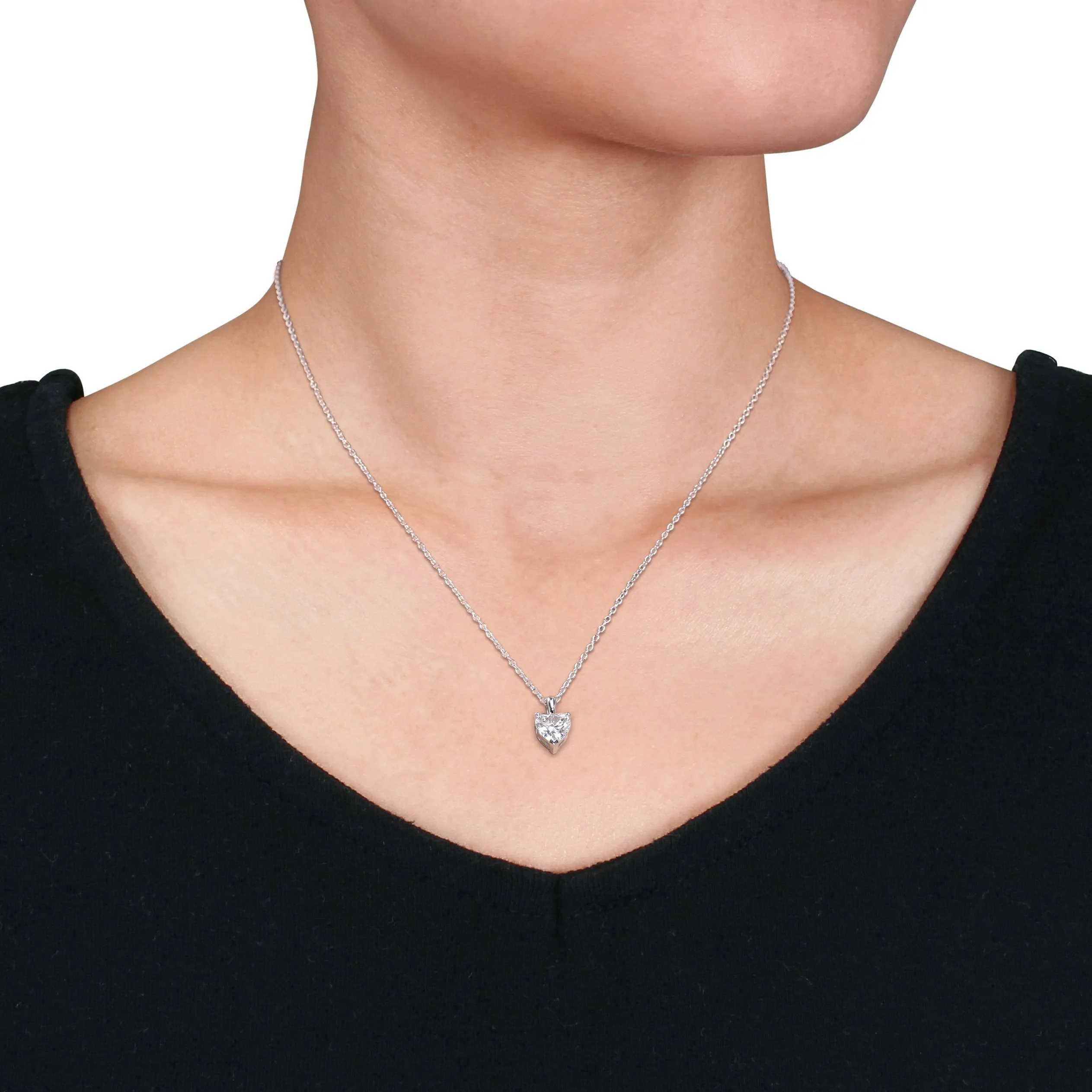 1 CT TGW Created Moissanite-White Fashion Pendant With Chain Silver
