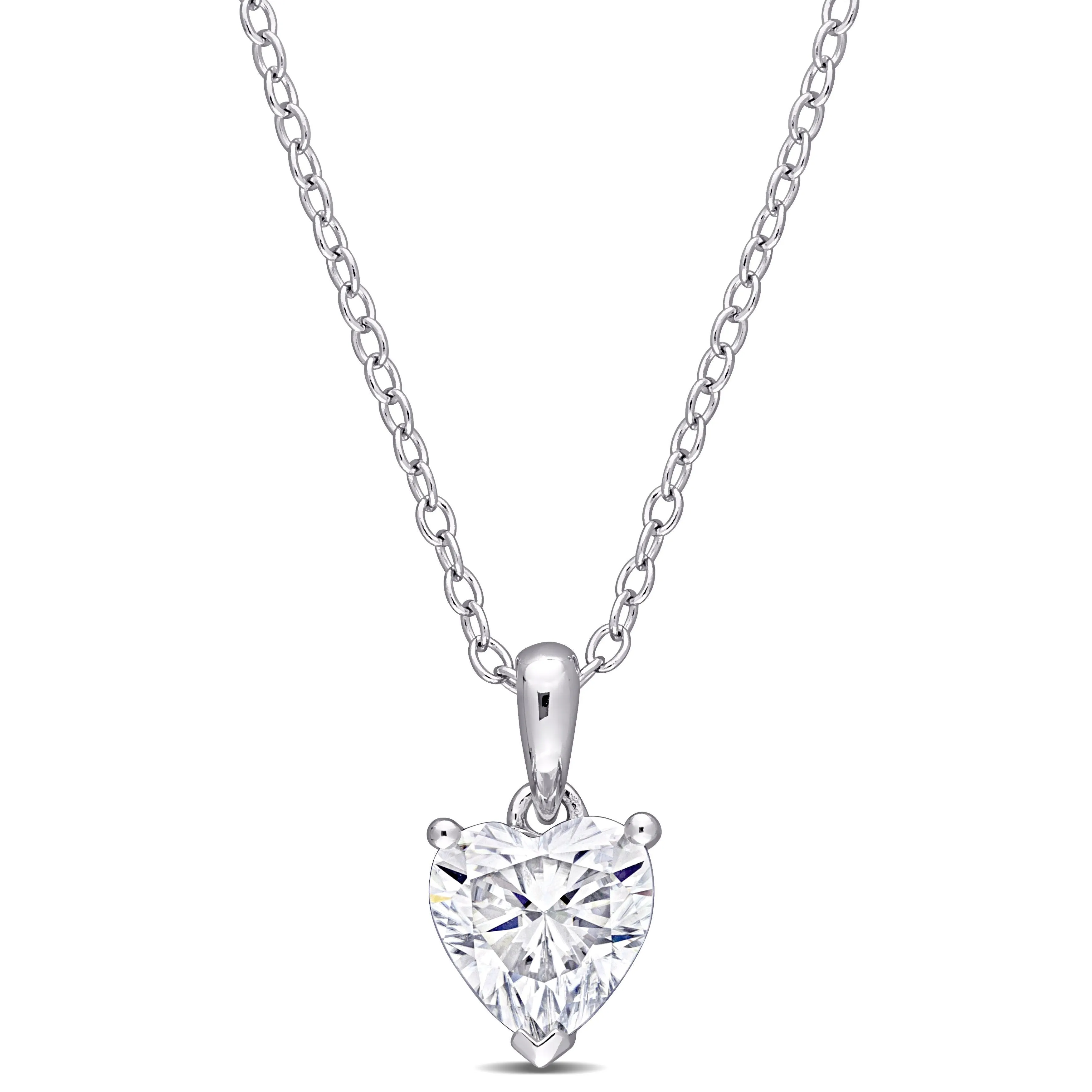 1 CT TGW Created Moissanite-White Fashion Pendant With Chain Silver