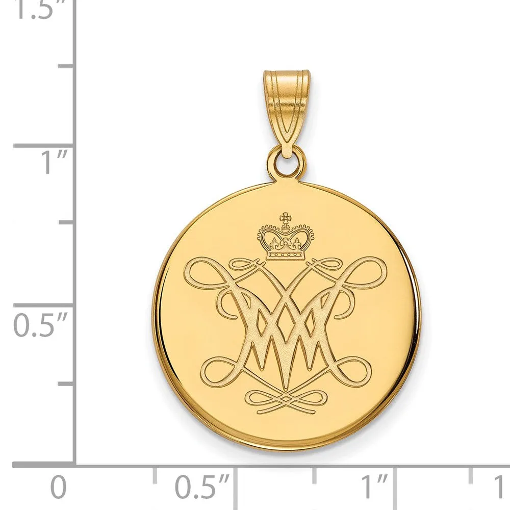 10k Gold College of William and Mary Large Disc Pendant