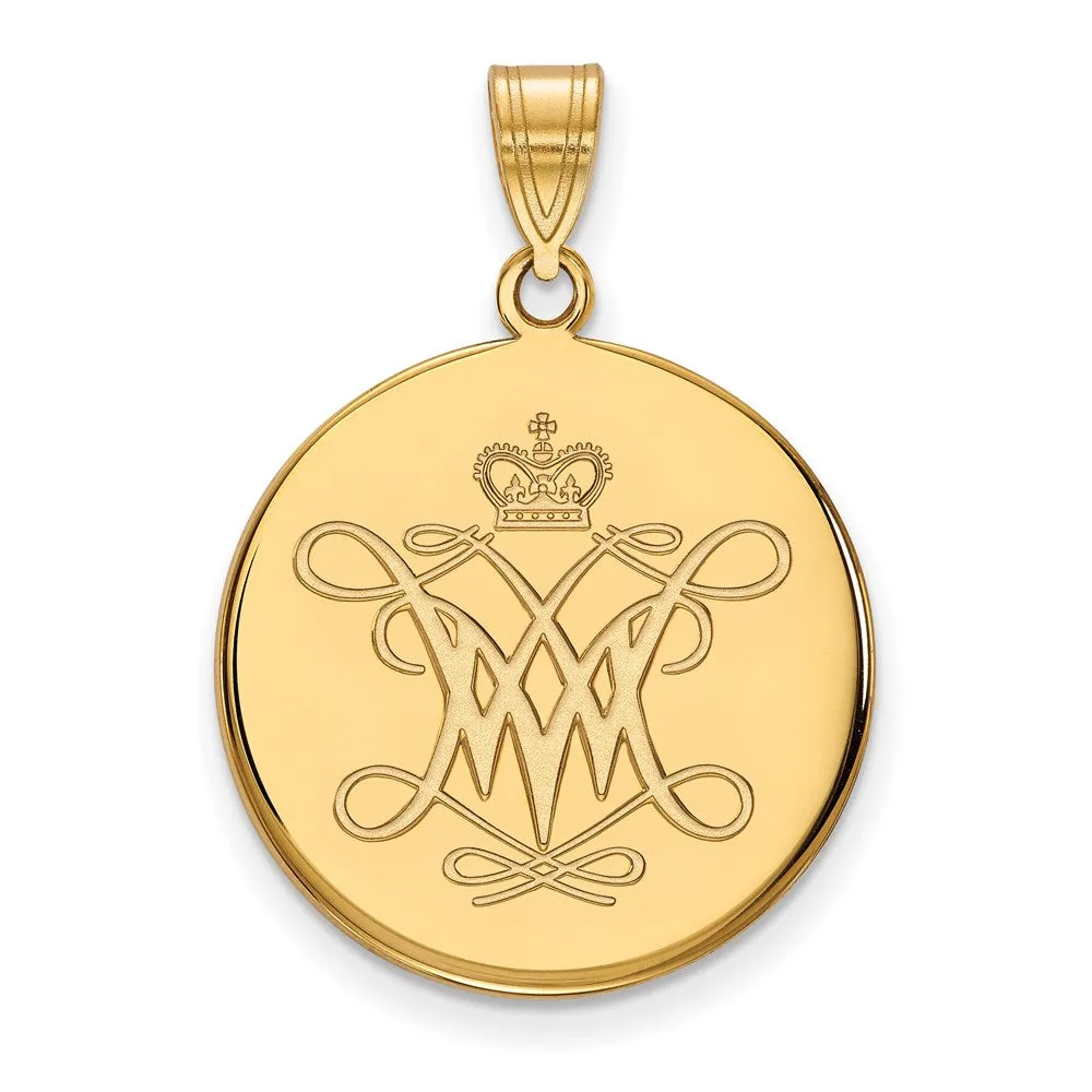 10k Gold College of William and Mary Large Disc Pendant