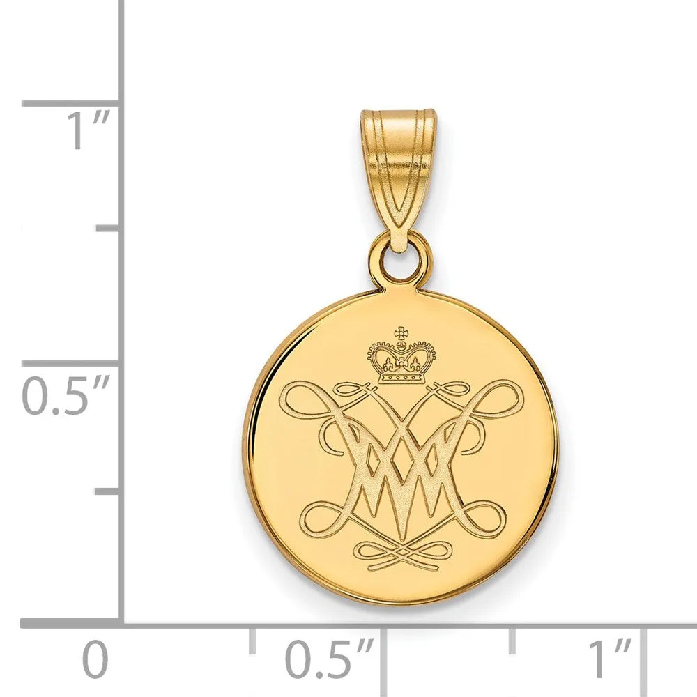 10k Gold College of William and Mary Medium Disc Pendant