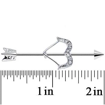 14 Gauge Clear Gem Dazzling Bow and Arrow Industrial Barbell 38mm
