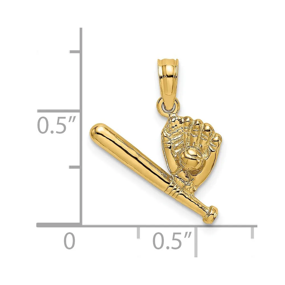 14K Baseball, Bat and Glove Charm