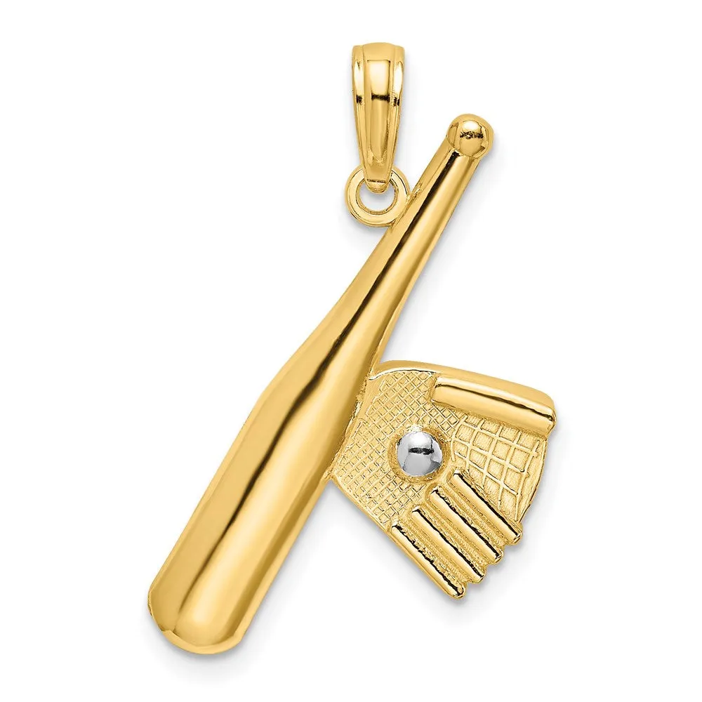 14K Baseball Bat With Rhodium Ball Charm