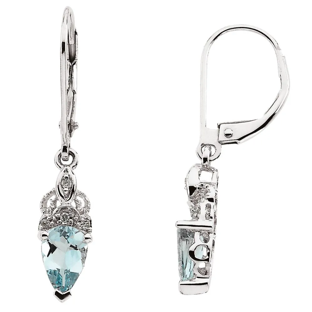 14k White Gold Aquamarine & Diamond Earrings