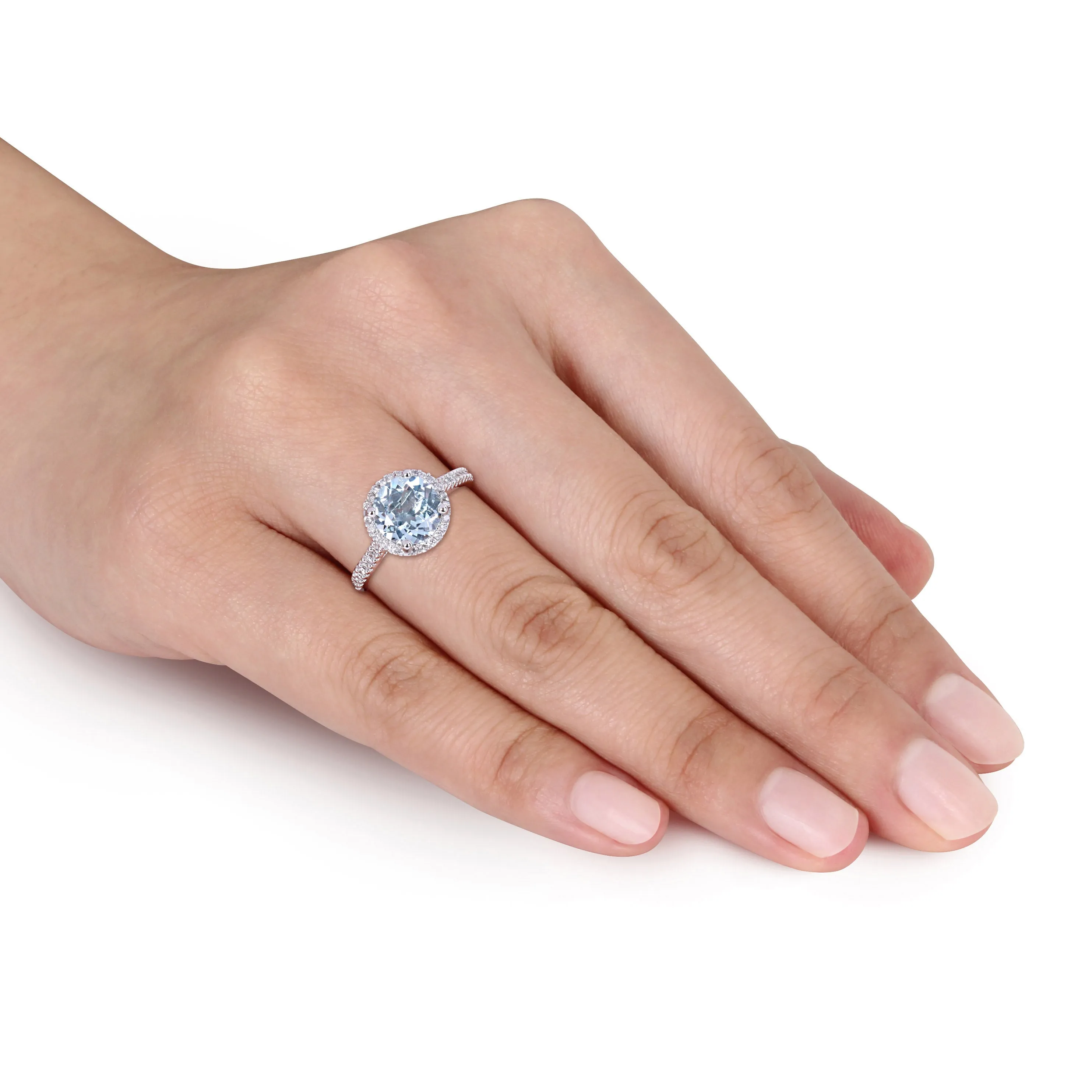 14K White Gold Aquamarine Diamond Fashion Ring Round