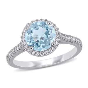 14K White Gold Aquamarine Diamond Fashion Ring Round