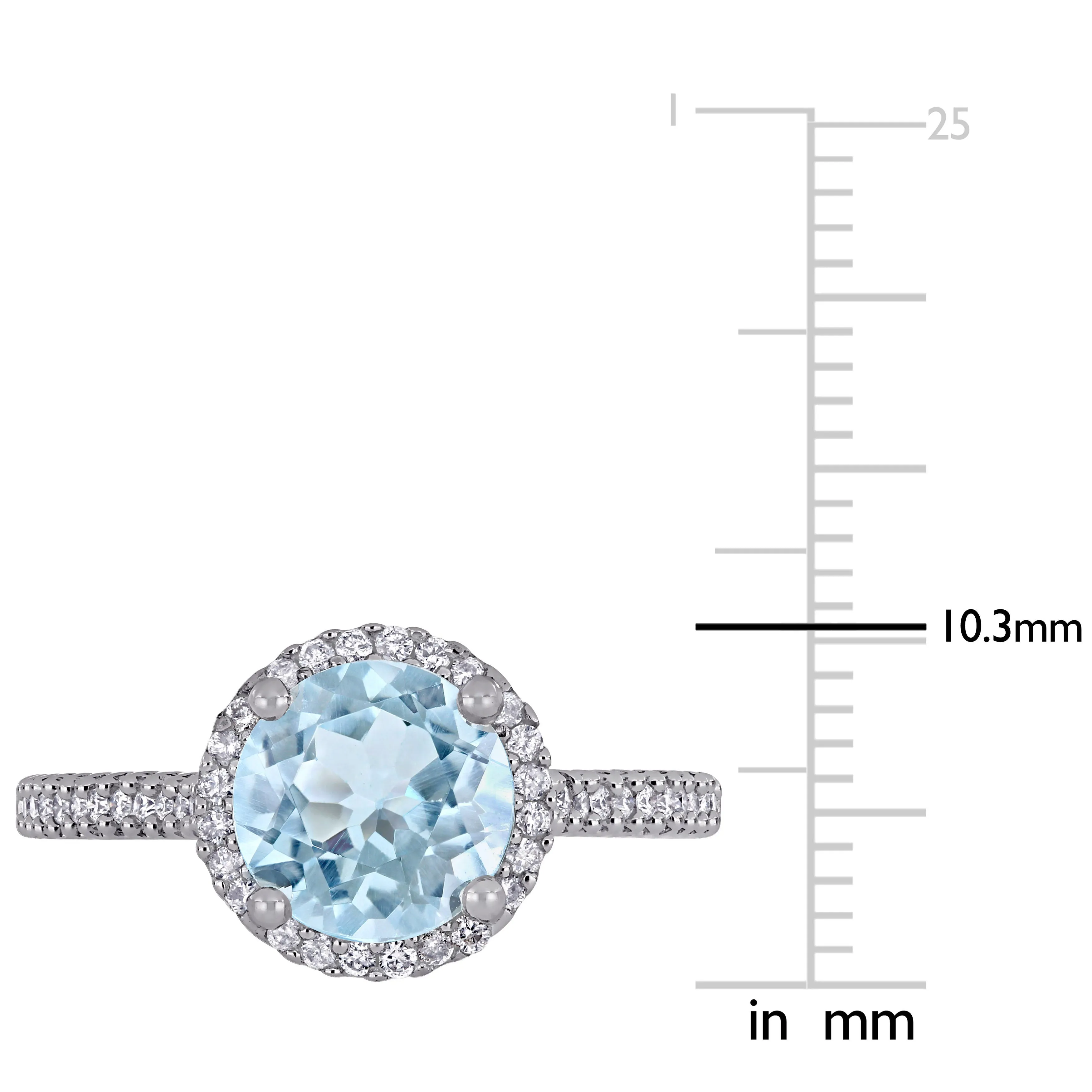 14K White Gold Aquamarine Diamond Fashion Ring Round