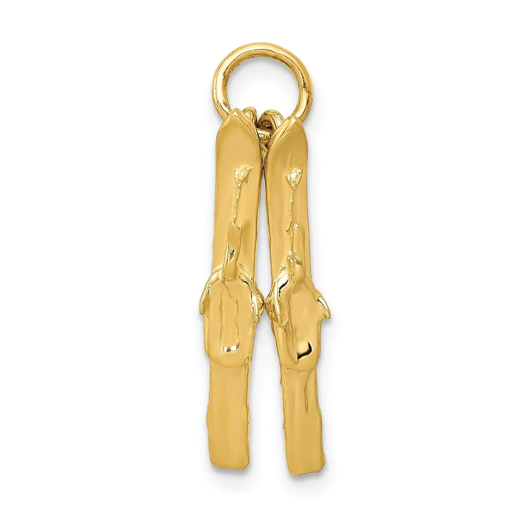14k Yellow Gold Polished Pair of Skis Pendant