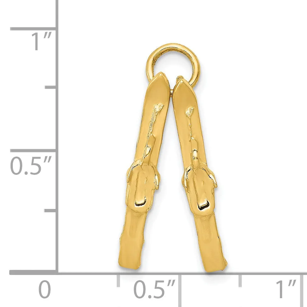 14k Yellow Gold Polished Pair of Skis Pendant