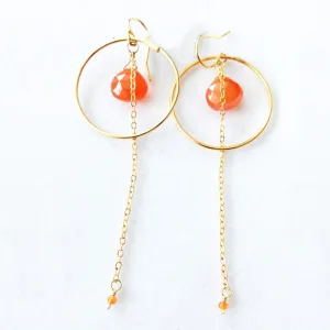 18K Gold Plated Earrings with Orange Jade