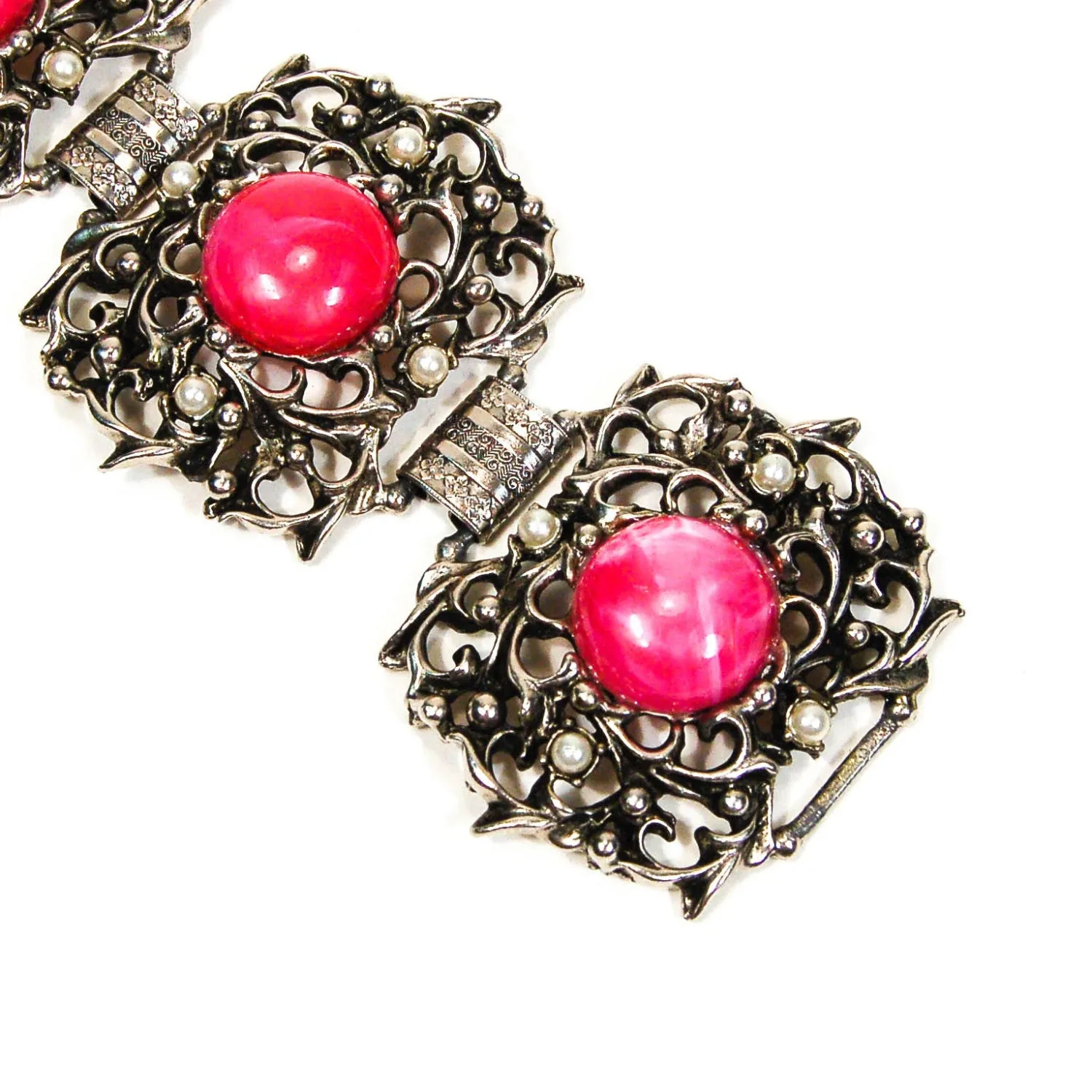 1950's Silver and Pink Lucite Victorian Gothic Bracelet