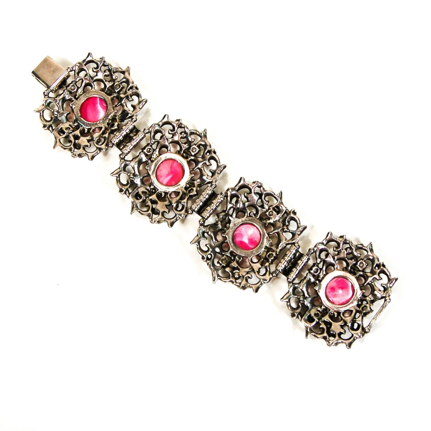 1950's Silver and Pink Lucite Victorian Gothic Bracelet
