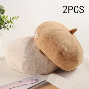 2pcs Newsboy Hat White   Khaki Beret Women's Painter Hat