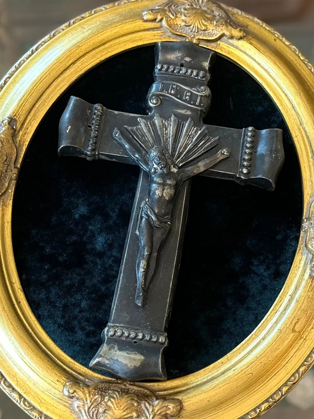 9.5" Vintage Heavy Metal Casket Crucifix Parsons WCH Co. Antique
