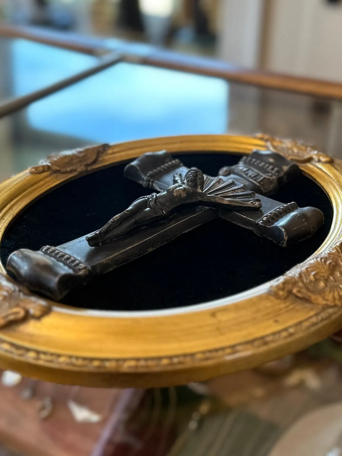 9.5" Vintage Heavy Metal Casket Crucifix Parsons WCH Co. Antique