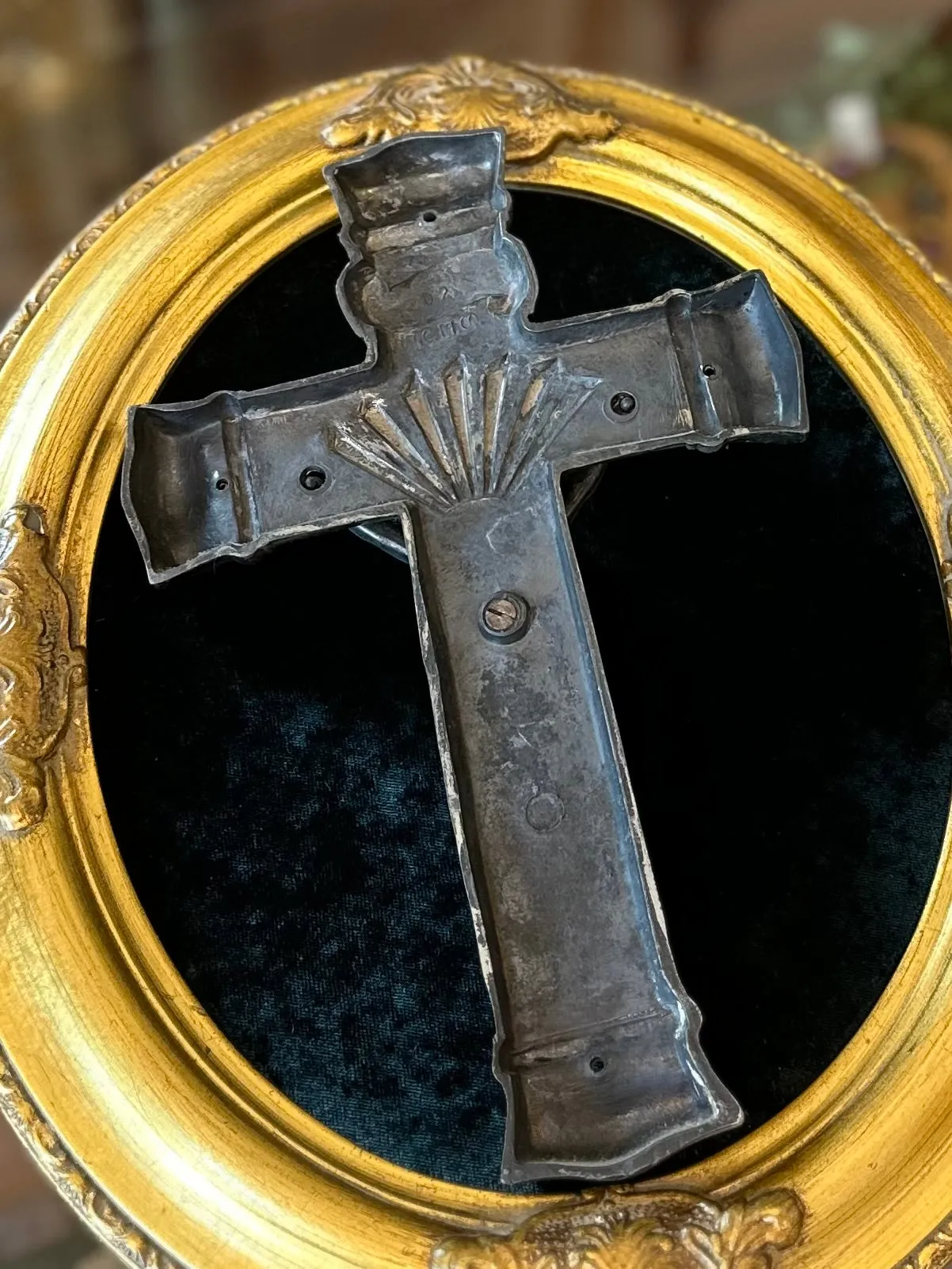 9.5" Vintage Heavy Metal Casket Crucifix Parsons WCH Co. Antique