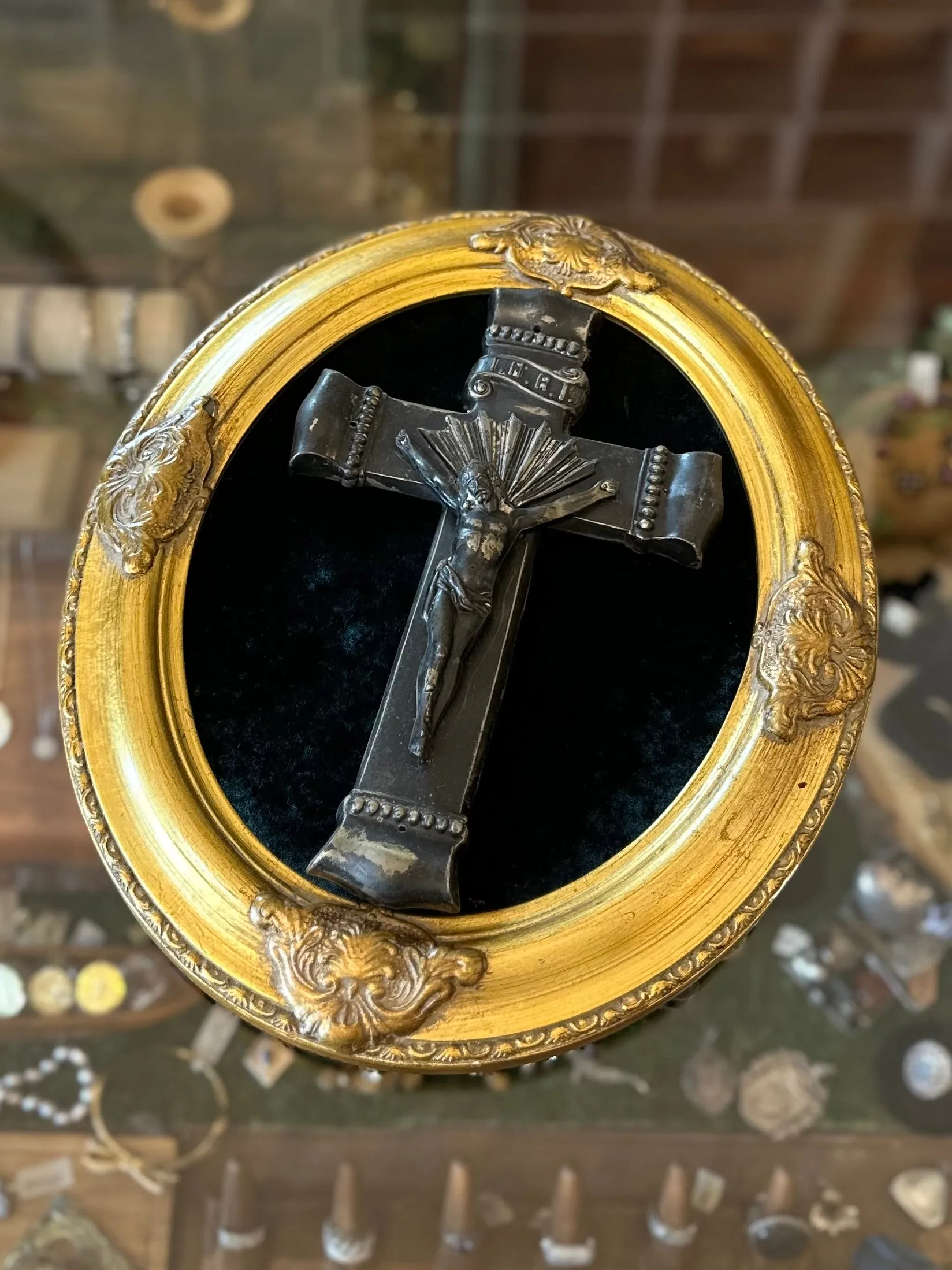 9.5" Vintage Heavy Metal Casket Crucifix Parsons WCH Co. Antique