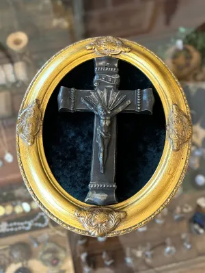 9.5" Vintage Heavy Metal Casket Crucifix Parsons WCH Co. Antique