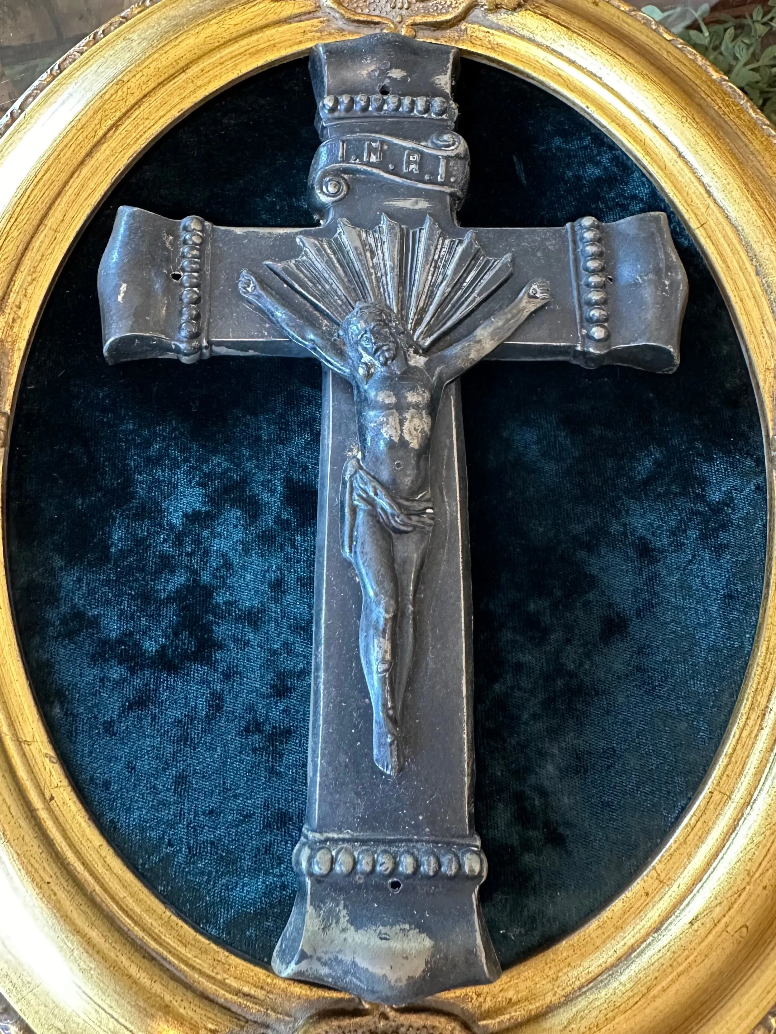 9.5" Vintage Heavy Metal Casket Crucifix Parsons WCH Co. Antique