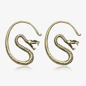 A Pair of Vicious Serpent Snake Swirl Golden Brass Hoop Ear Weight Hanger