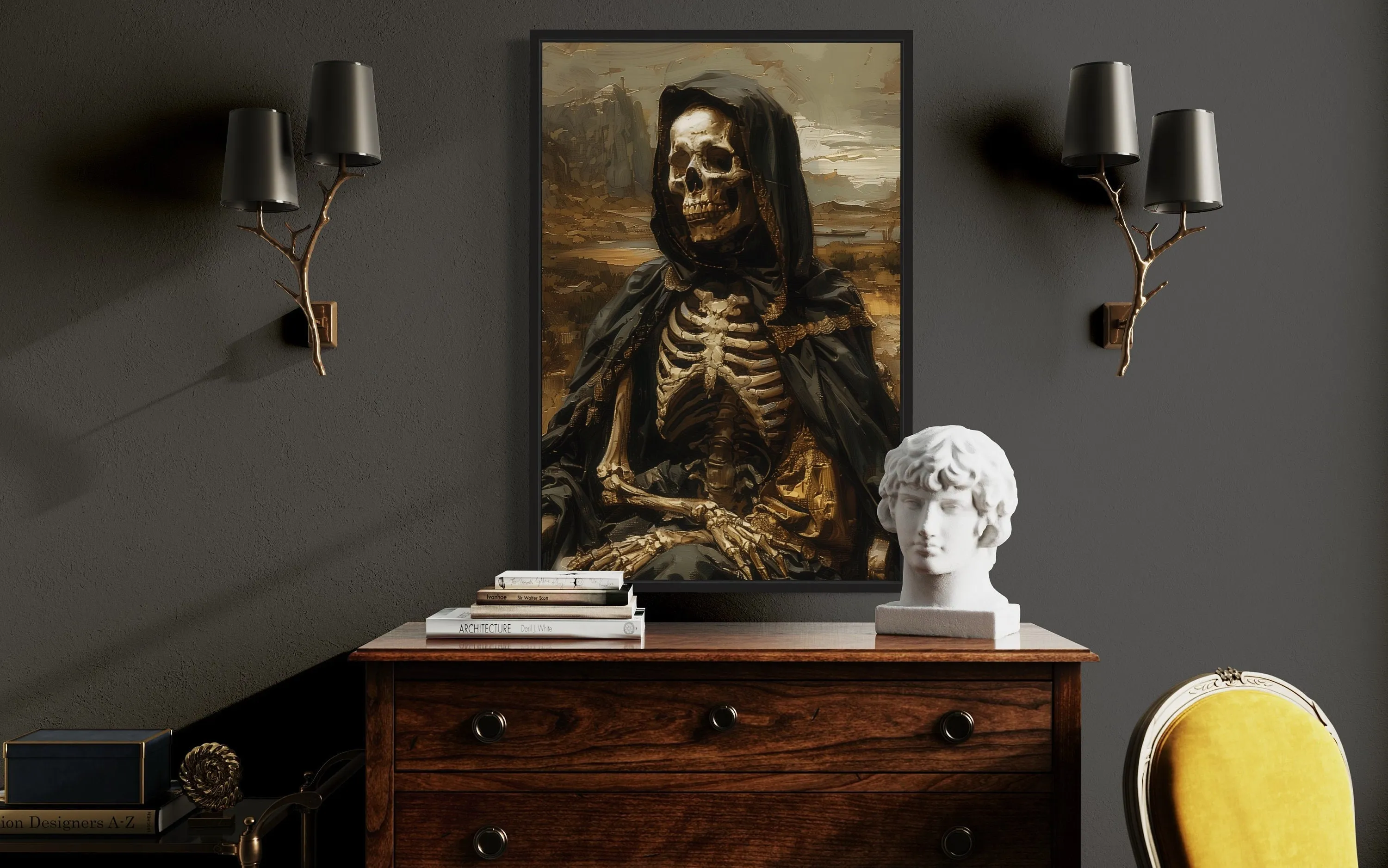 Altered Art Mona Lisa Skeleton Gothic Halloween Wall Art