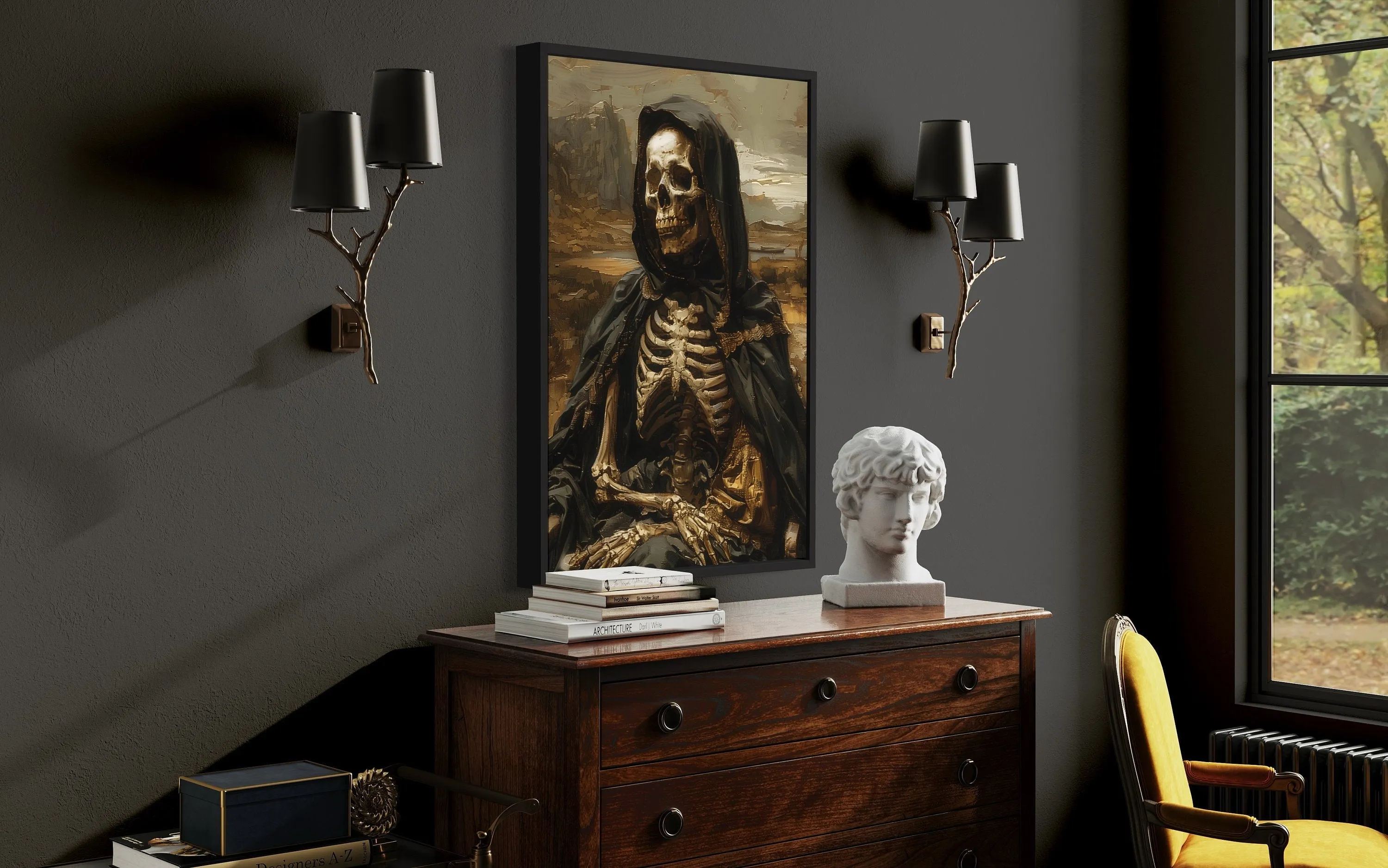 Altered Art Mona Lisa Skeleton Gothic Halloween Wall Art