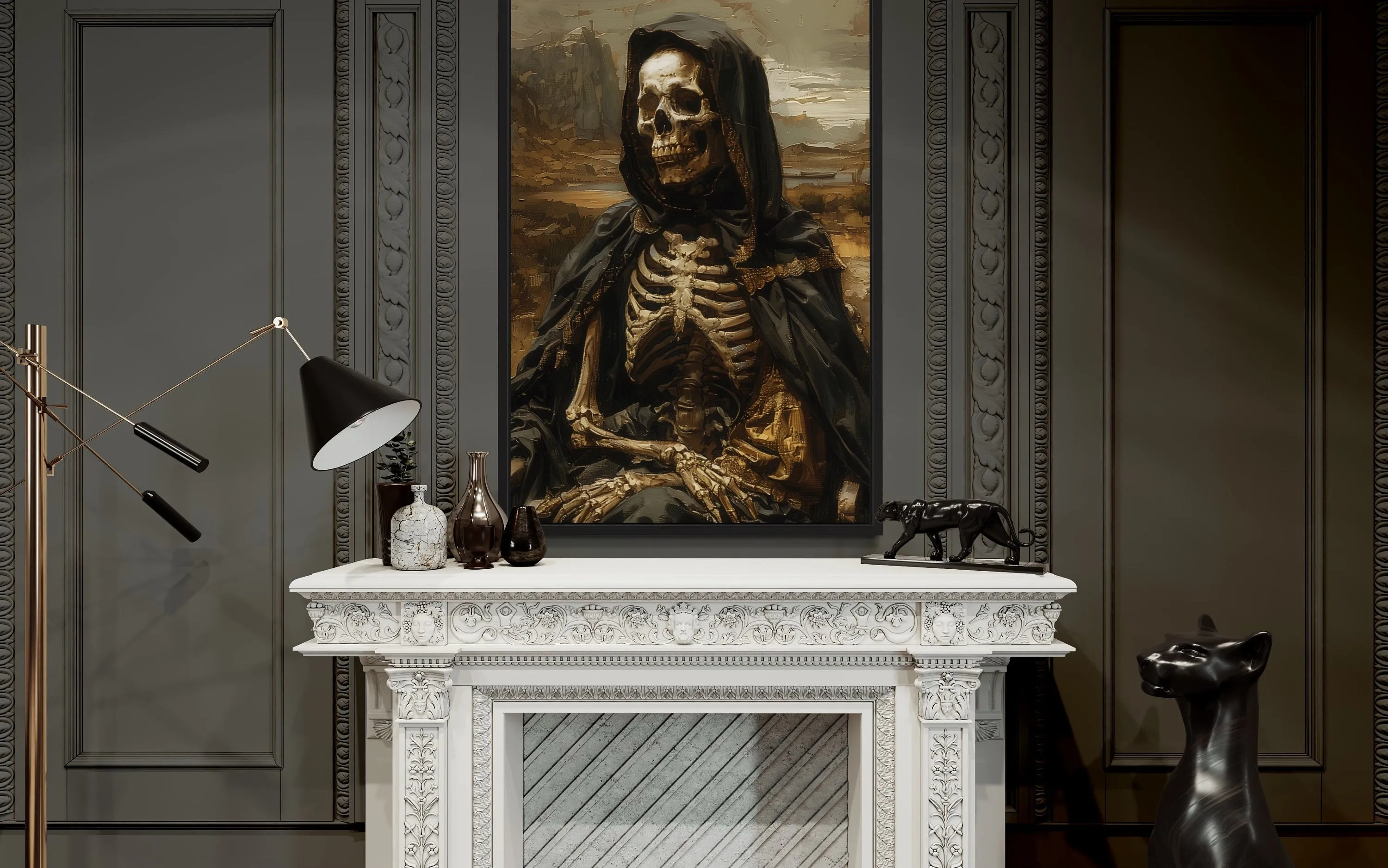 Altered Art Mona Lisa Skeleton Gothic Halloween Wall Art