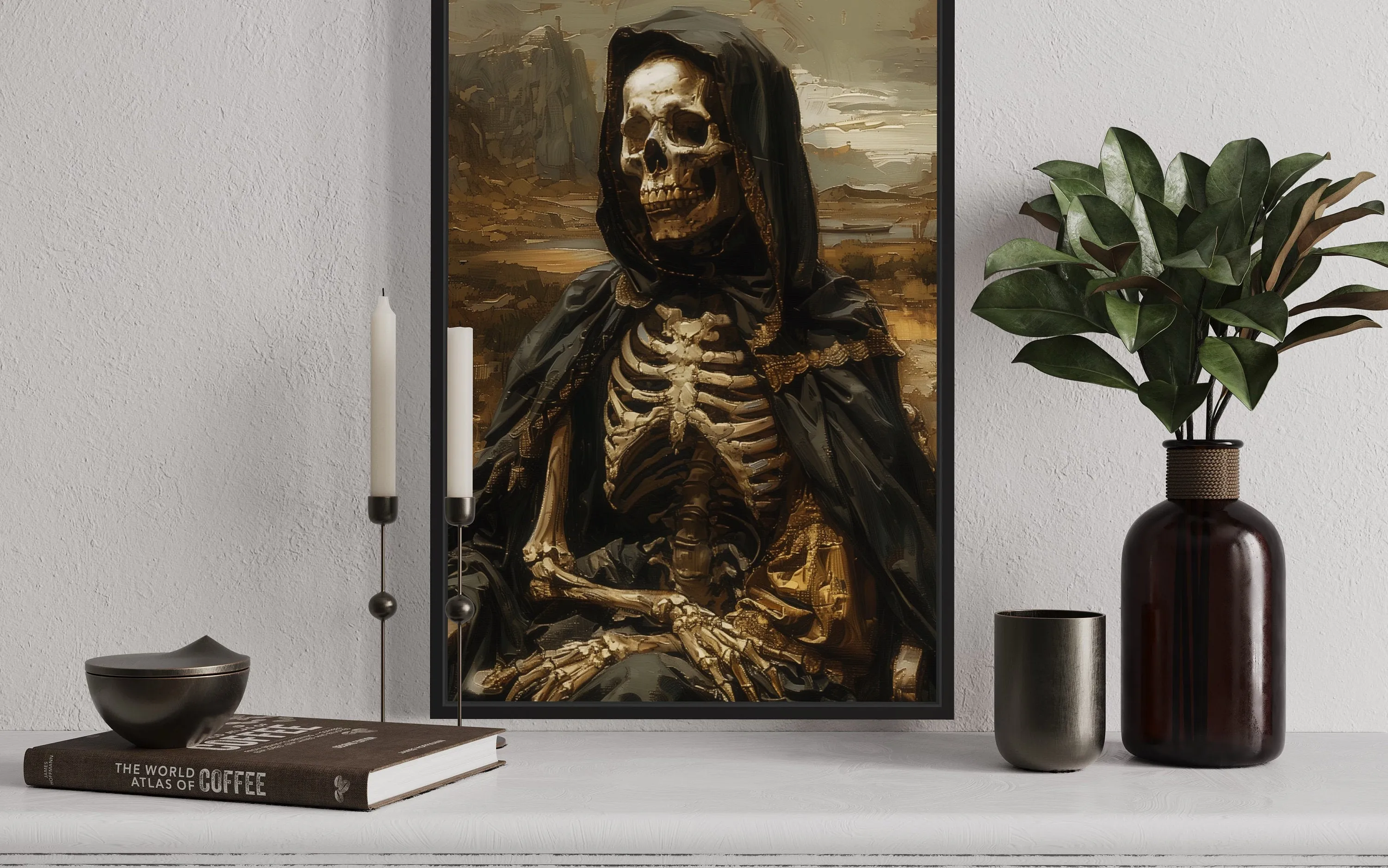 Altered Art Mona Lisa Skeleton Gothic Halloween Wall Art