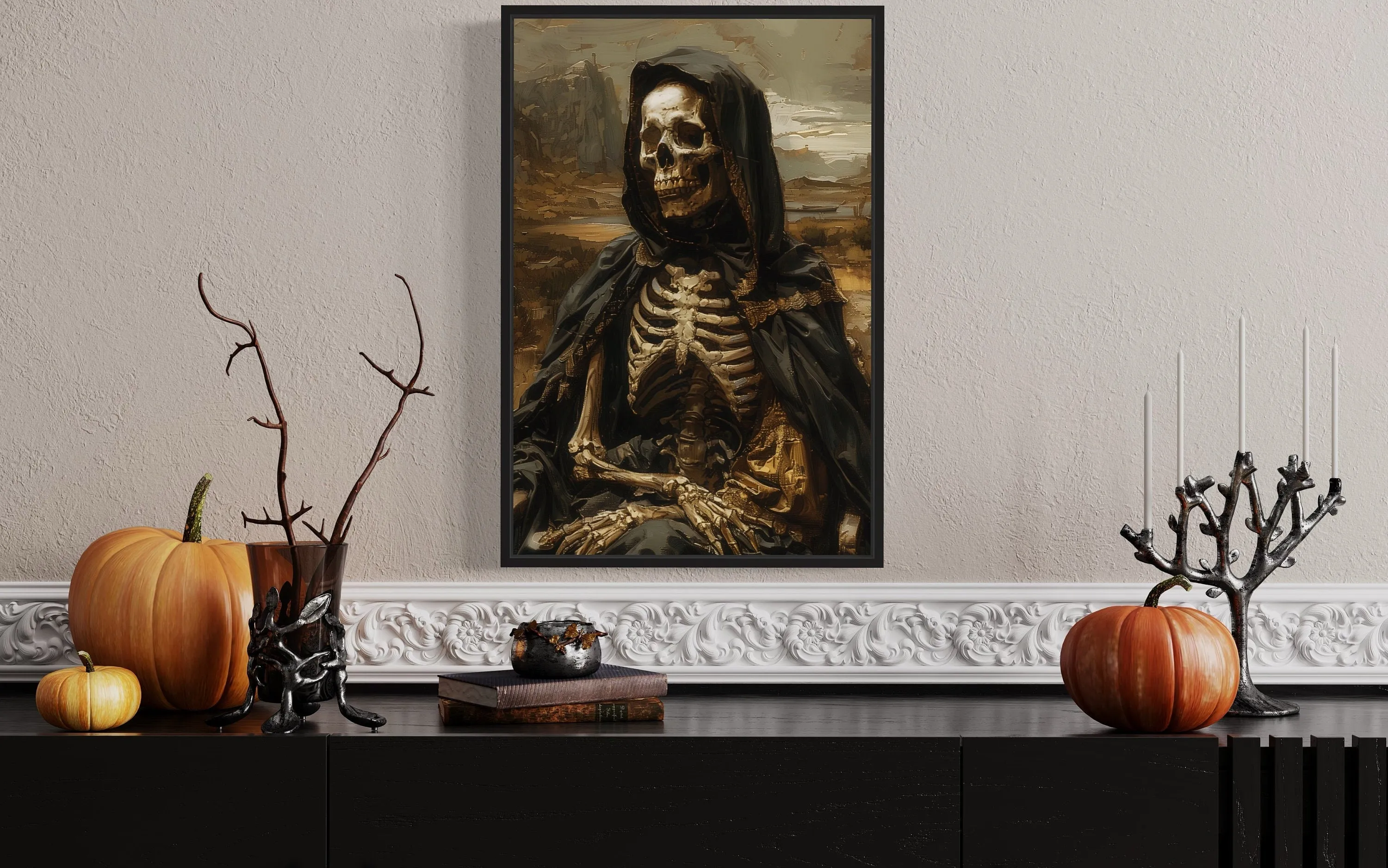 Altered Art Mona Lisa Skeleton Gothic Halloween Wall Art