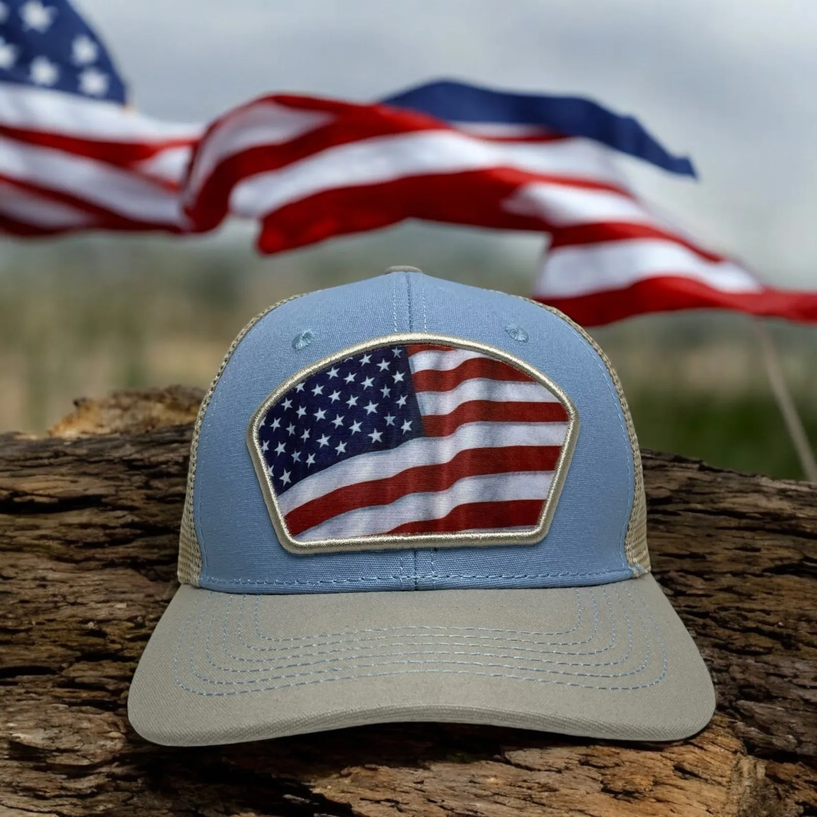 American USA Flag Baseball Snapback Cap – Blue, curved brim, Unisex