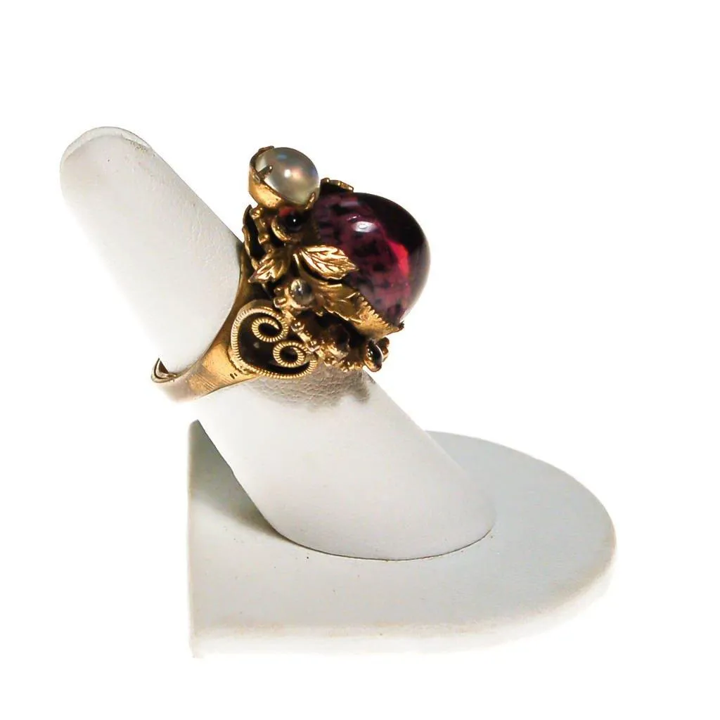 Amethyst Art Glass and Opal Glass Cabochon Statement Ring