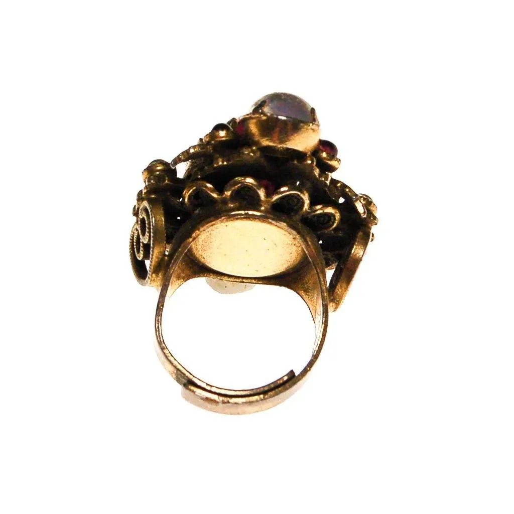 Amethyst Art Glass and Opal Glass Cabochon Statement Ring