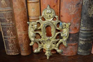 Antique Large French Bronze Mythological Fish Gargoyle Gothic Keyhole Escutcheon Hardware