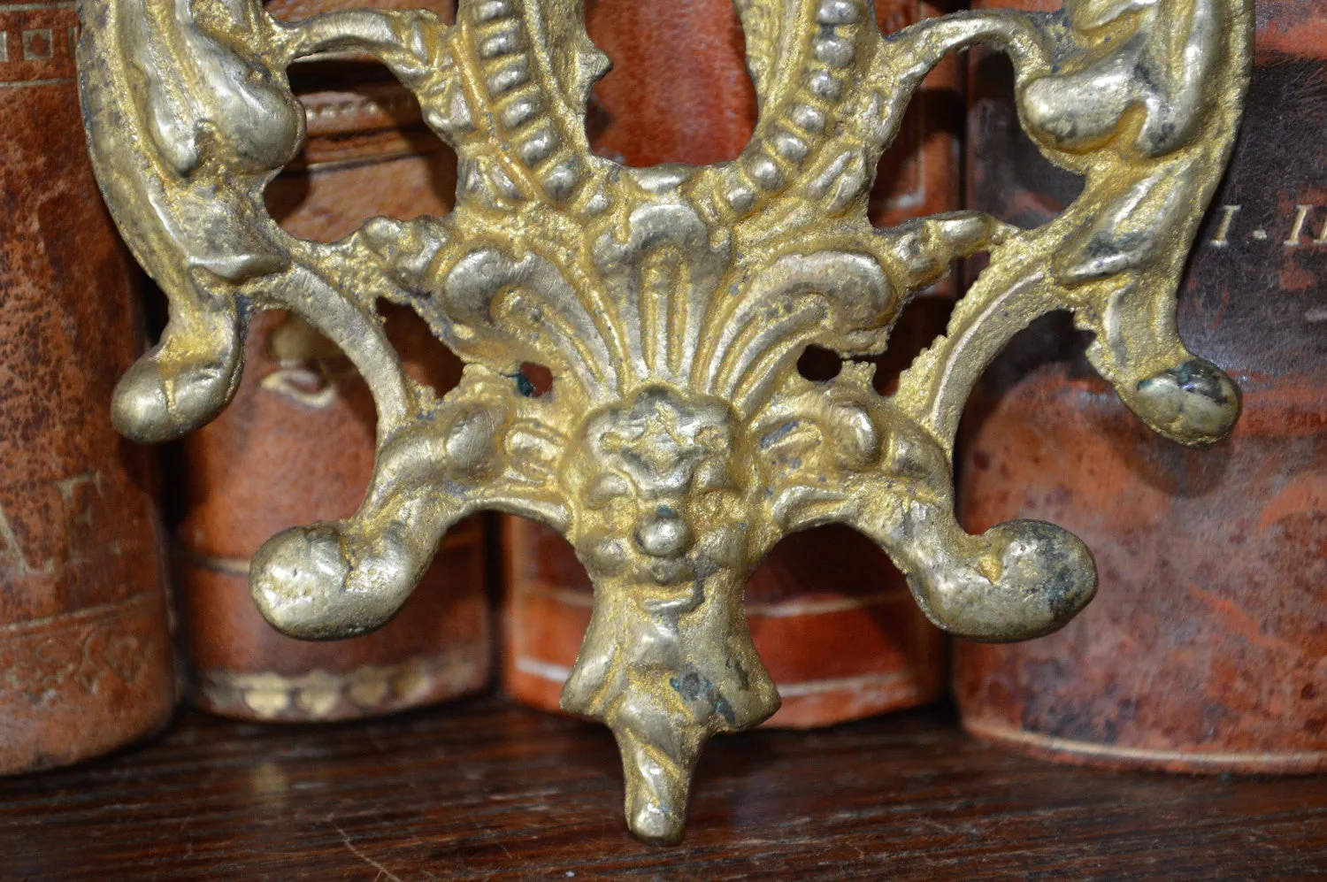 Antique Large French Bronze Mythological Fish Gargoyle Gothic Keyhole Escutcheon Hardware