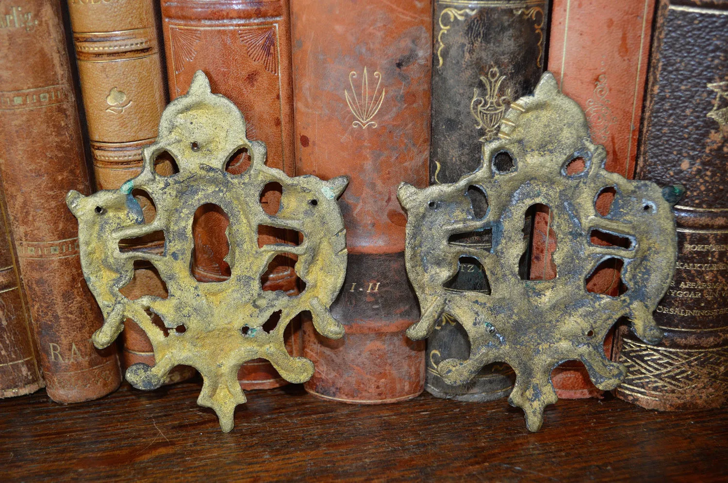 Antique Large French Bronze Mythological Fish Gargoyle Gothic Keyhole Escutcheon Hardware