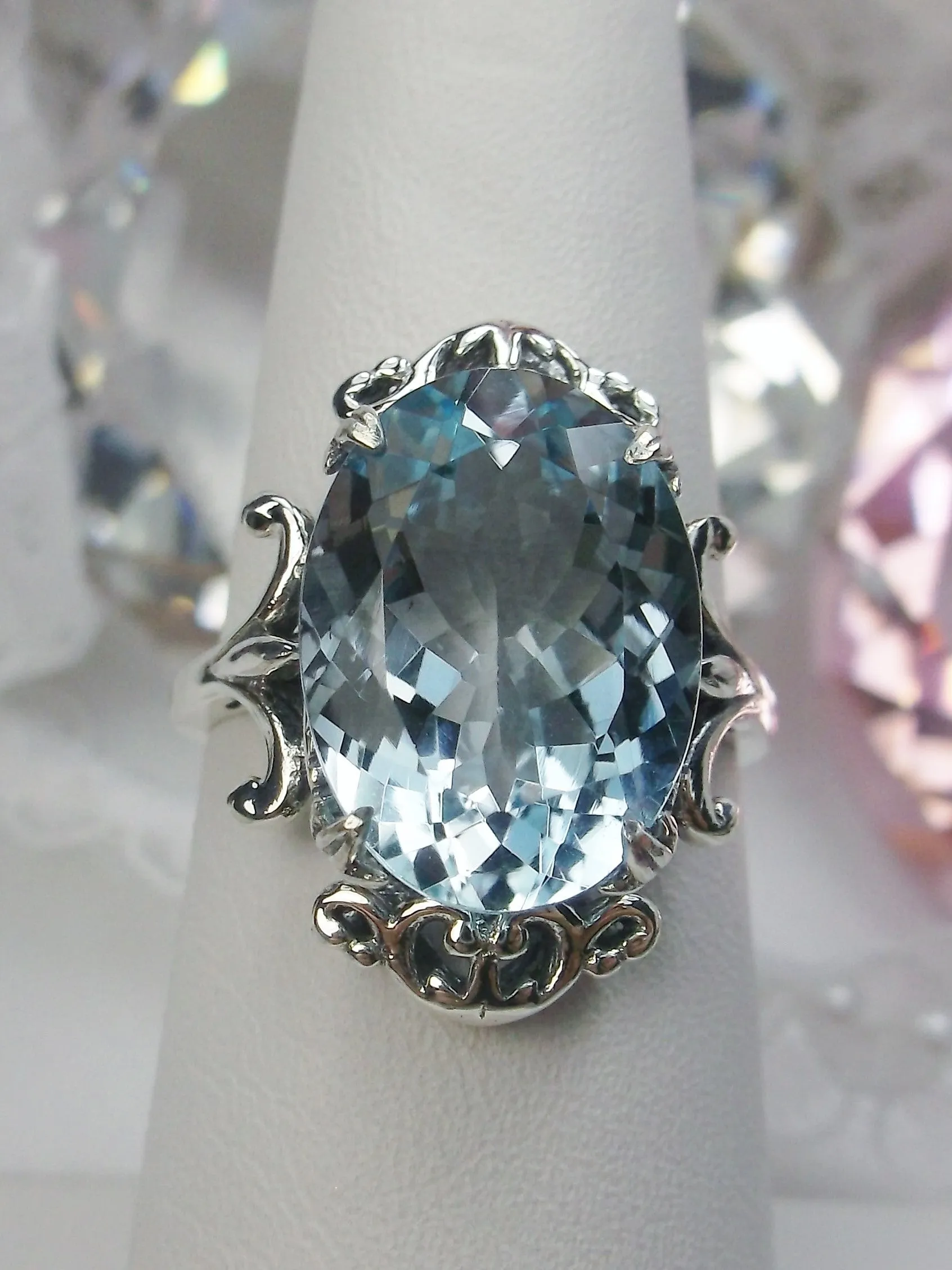 Aquamarine Ring, Choice of Gemstone, Oval Gem, Gothic Vintage Style Jewelry, #D84