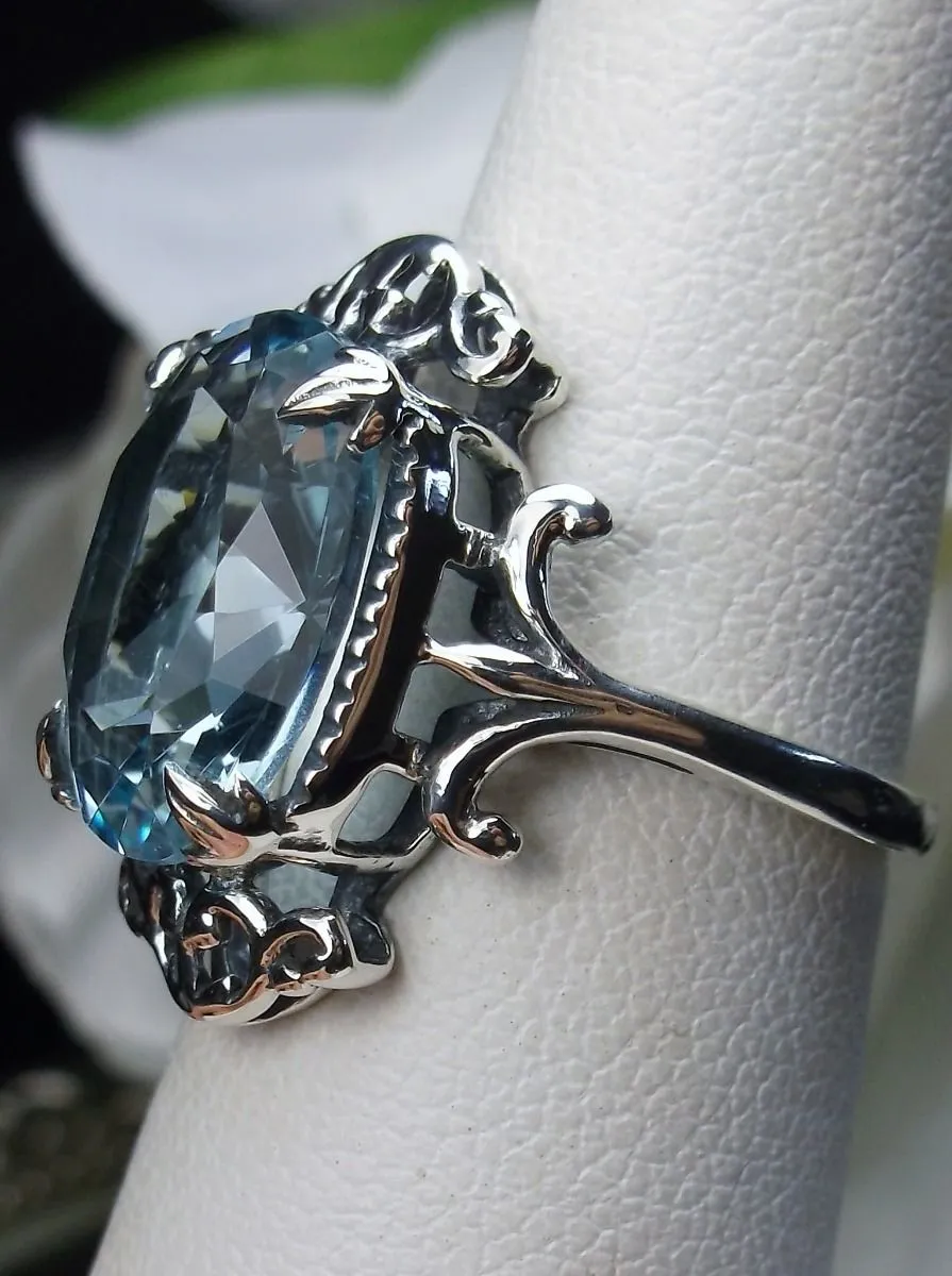 Aquamarine Ring, Choice of Gemstone, Oval Gem, Gothic Vintage Style Jewelry, #D84