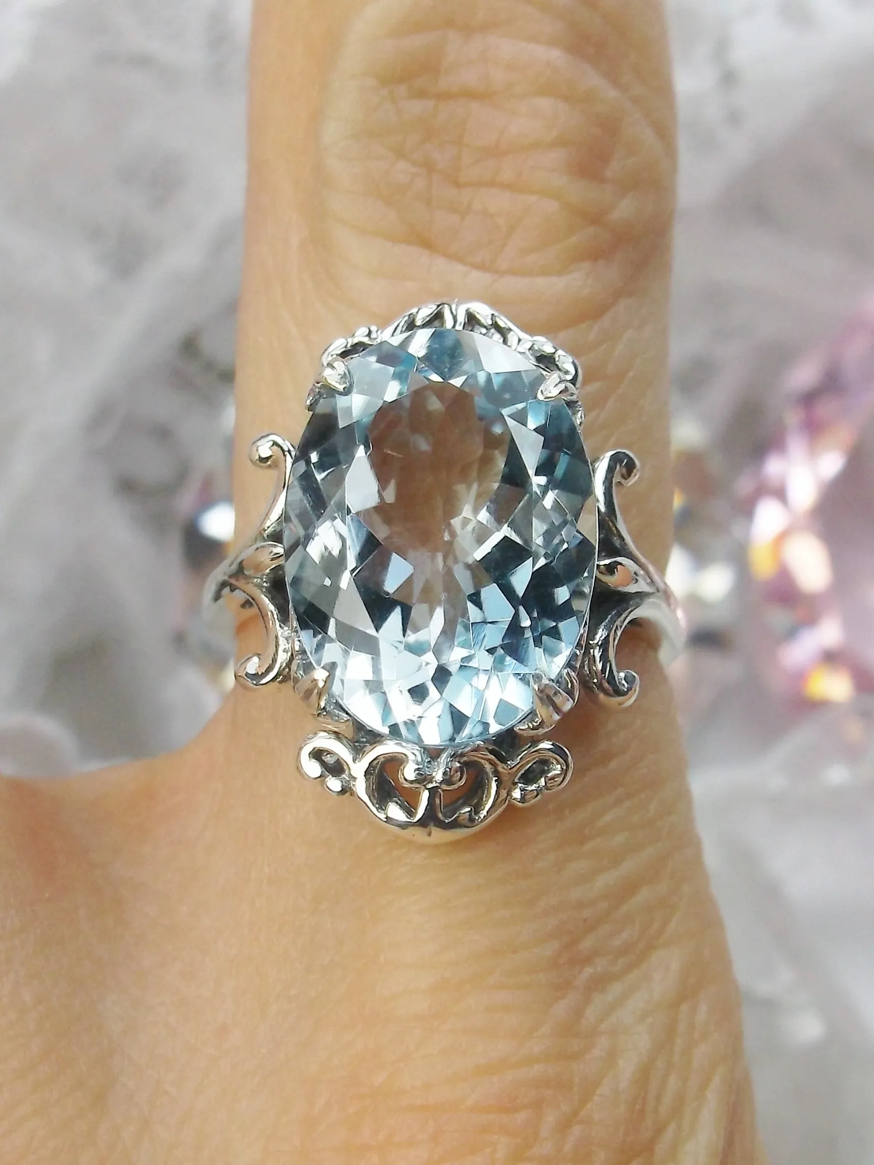 Aquamarine Ring, Choice of Gemstone, Oval Gem, Gothic Vintage Style Jewelry, #D84