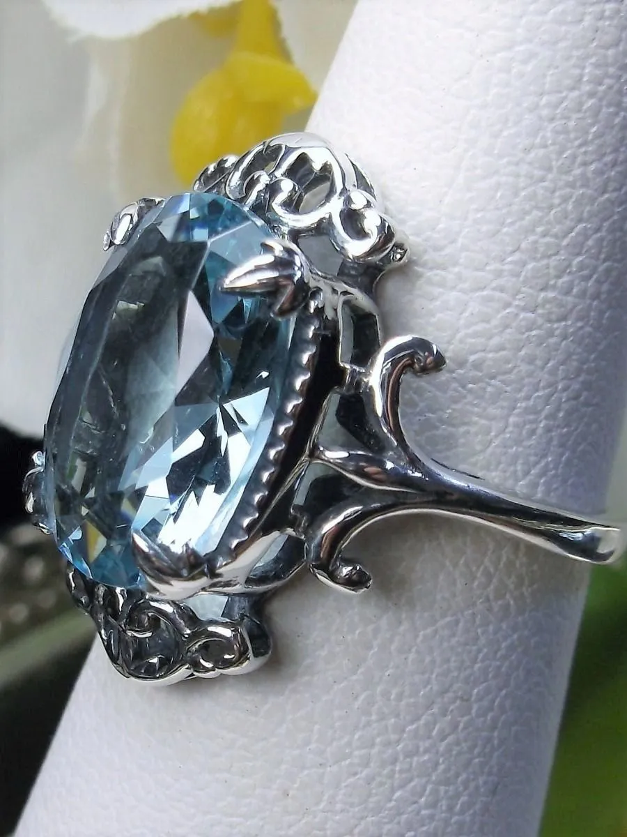 Aquamarine Ring, Choice of Gemstone, Oval Gem, Gothic Vintage Style Jewelry, #D84