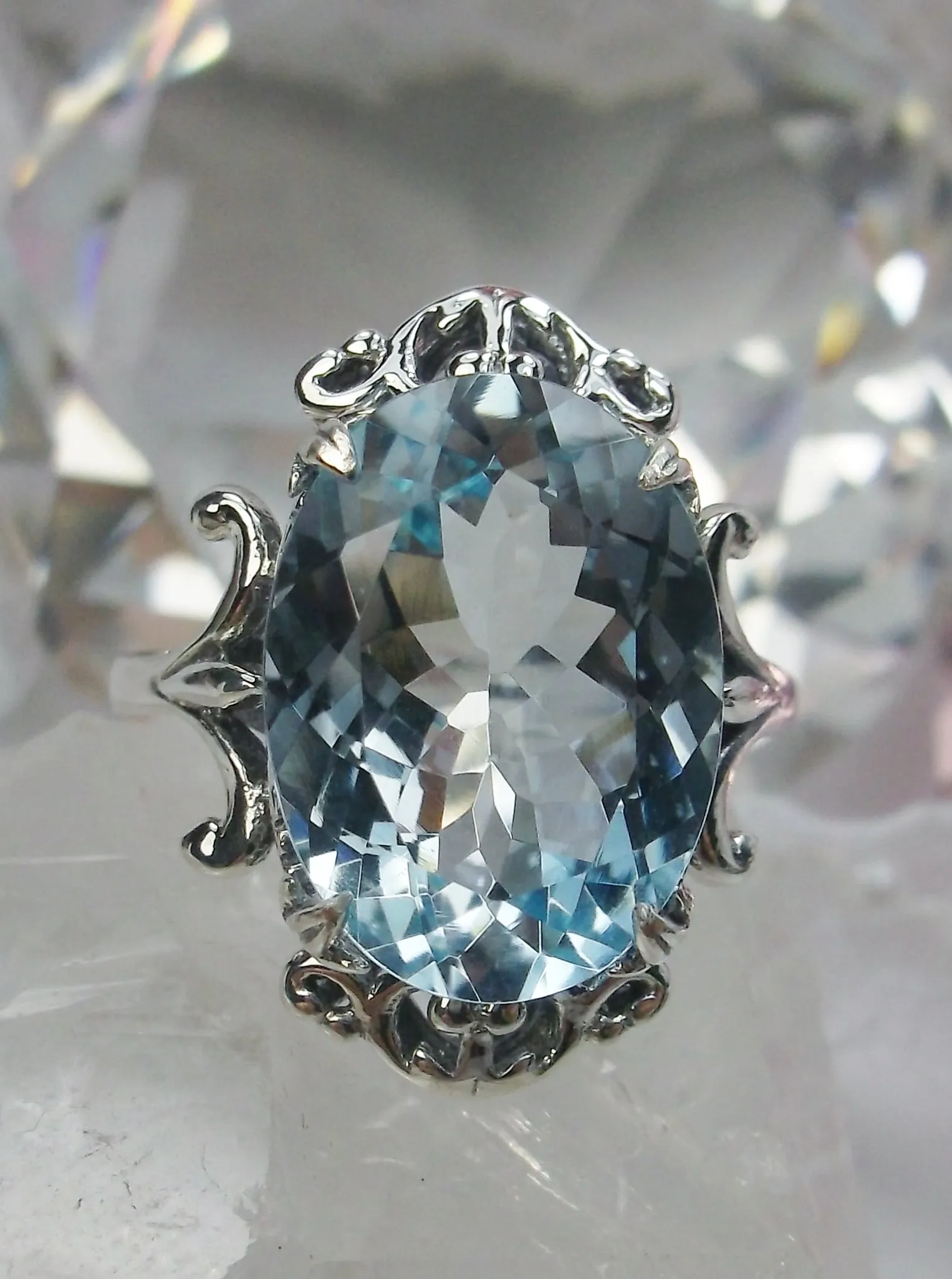 Aquamarine Ring, Choice of Gemstone, Oval Gem, Gothic Vintage Style Jewelry, #D84