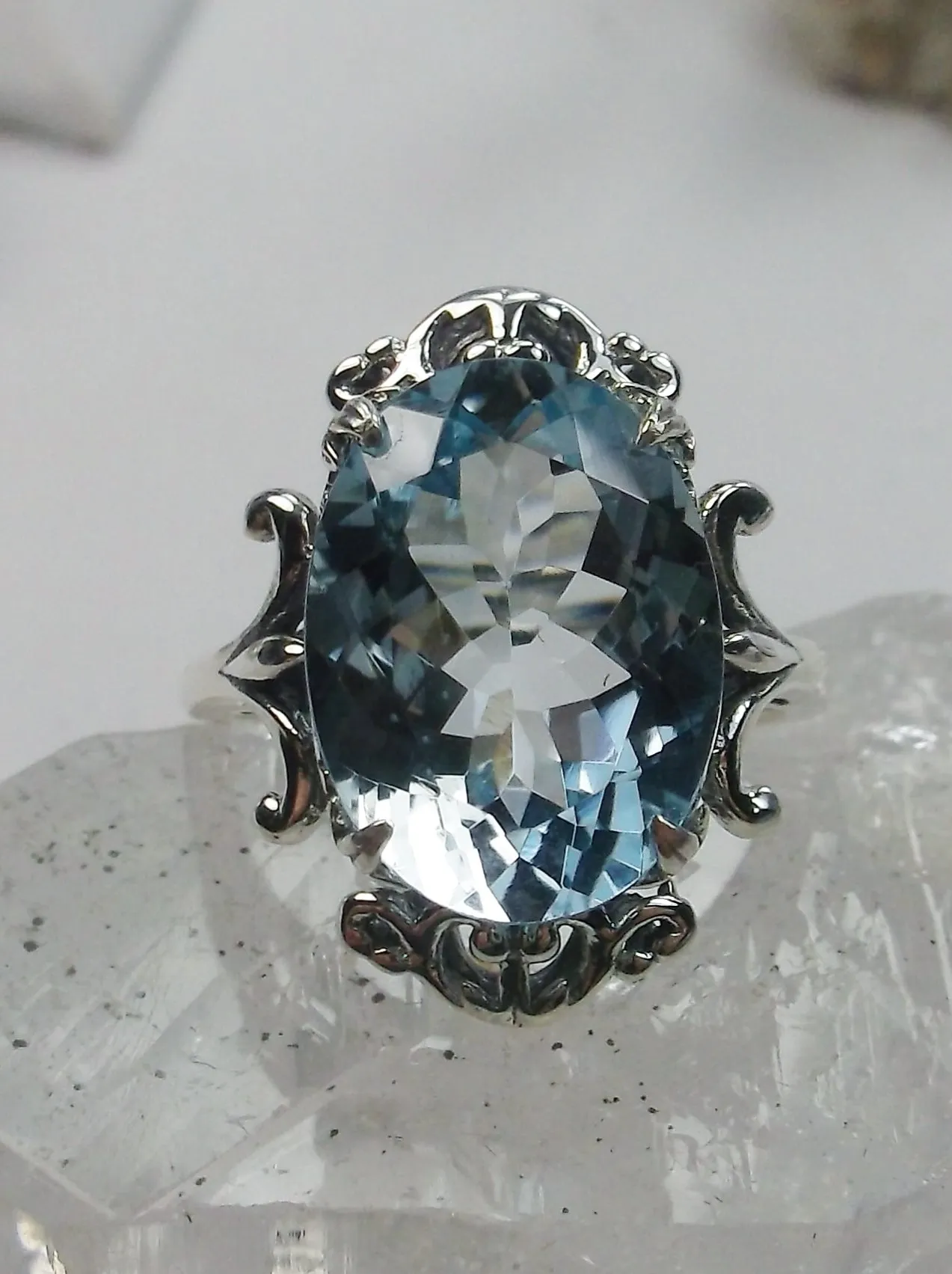 Aquamarine Ring, Choice of Gemstone, Oval Gem, Gothic Vintage Style Jewelry, #D84