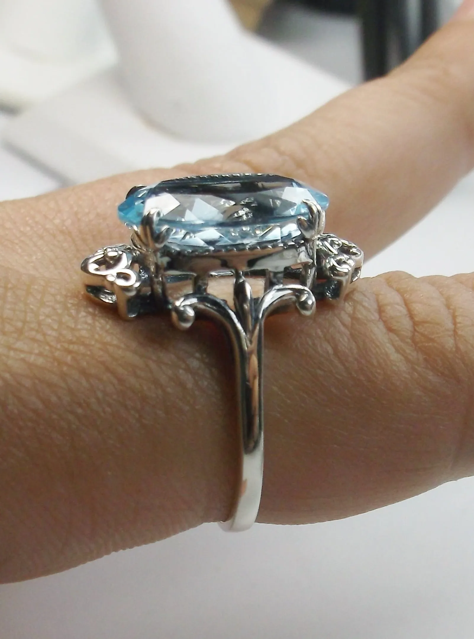 Aquamarine Ring, Choice of Gemstone, Oval Gem, Gothic Vintage Style Jewelry, #D84