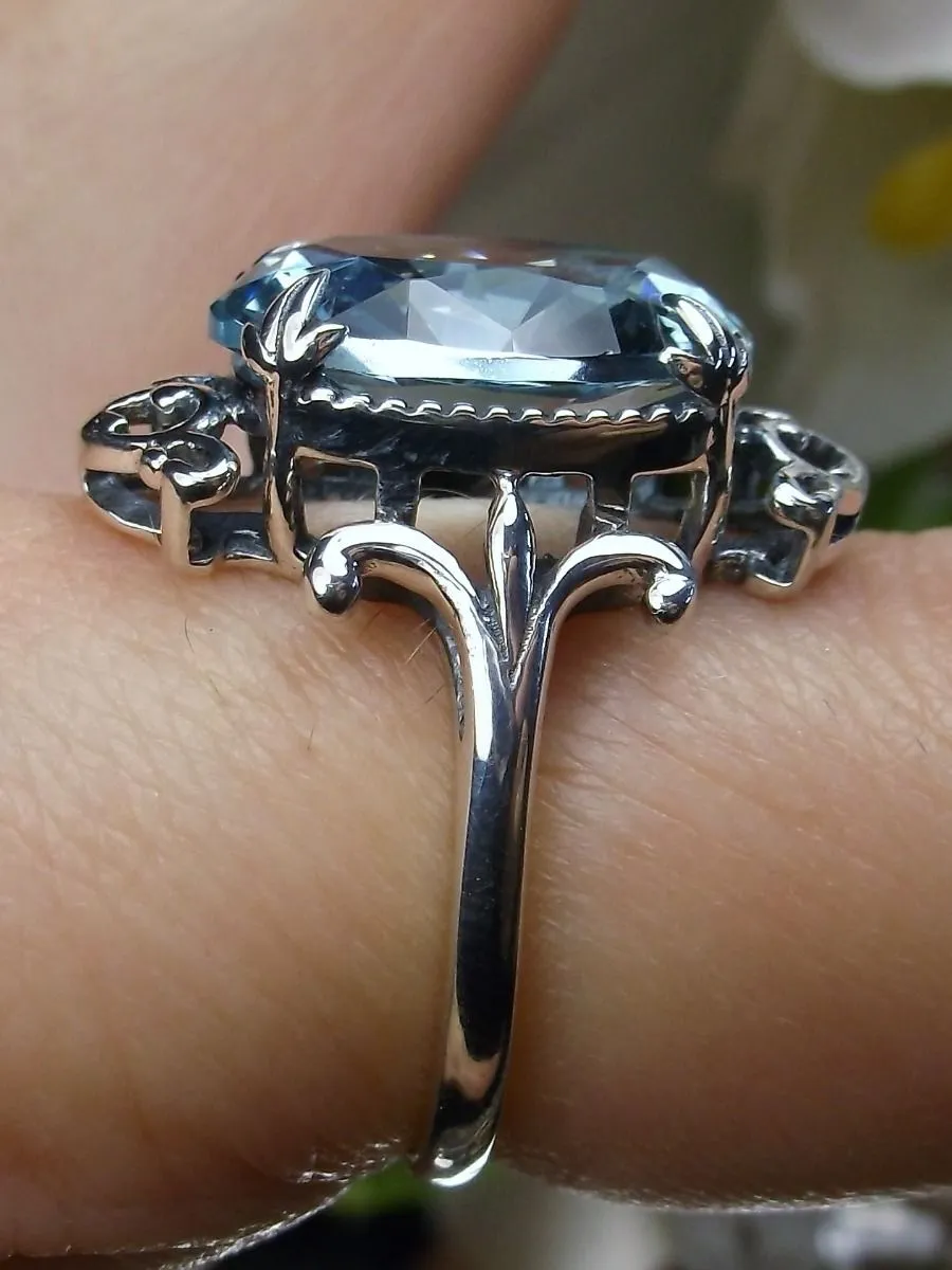 Aquamarine Ring, Choice of Gemstone, Oval Gem, Gothic Vintage Style Jewelry, #D84