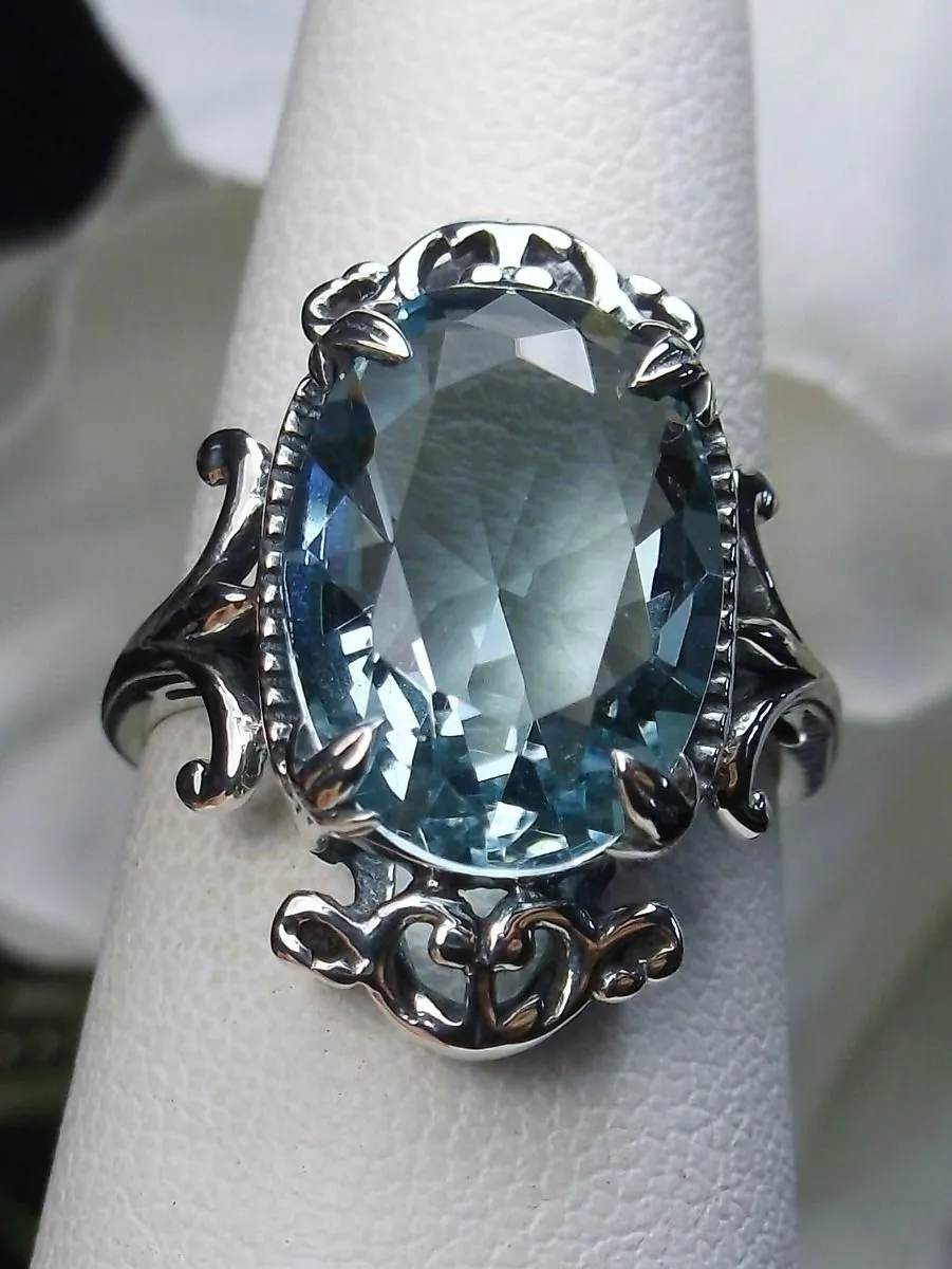 Aquamarine Ring, Choice of Gemstone, Oval Gem, Gothic Vintage Style Jewelry, #D84