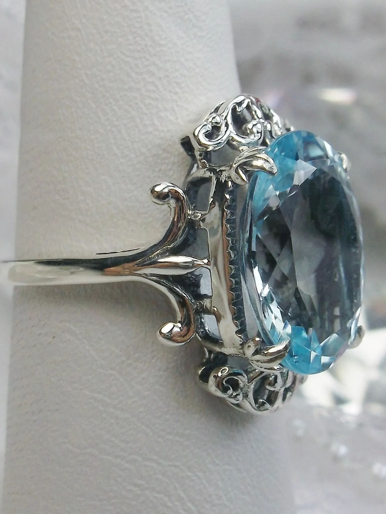 Aquamarine Ring, Choice of Gemstone, Oval Gem, Gothic Vintage Style Jewelry, #D84