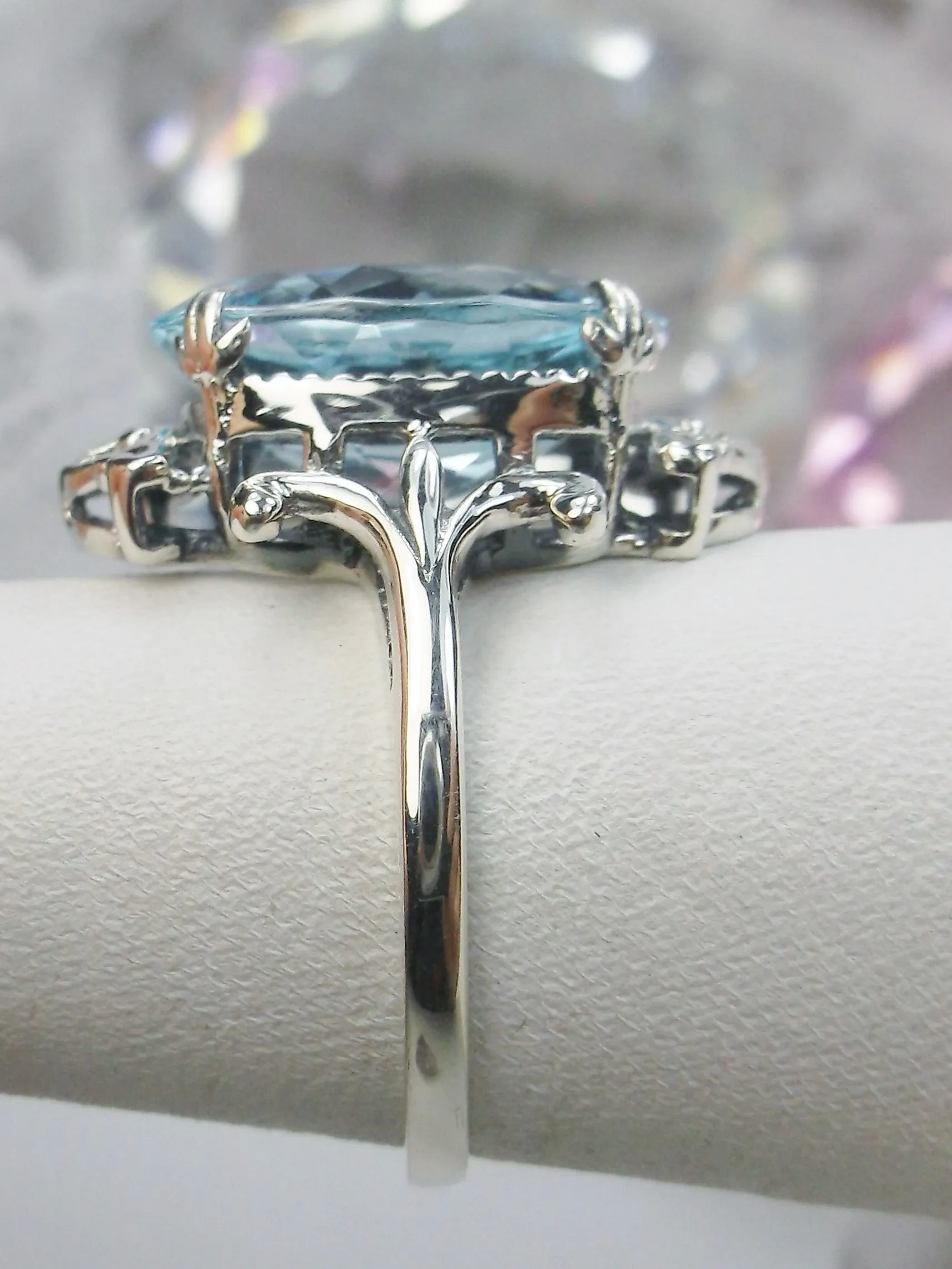 Aquamarine Ring, Choice of Gemstone, Oval Gem, Gothic Vintage Style Jewelry, #D84
