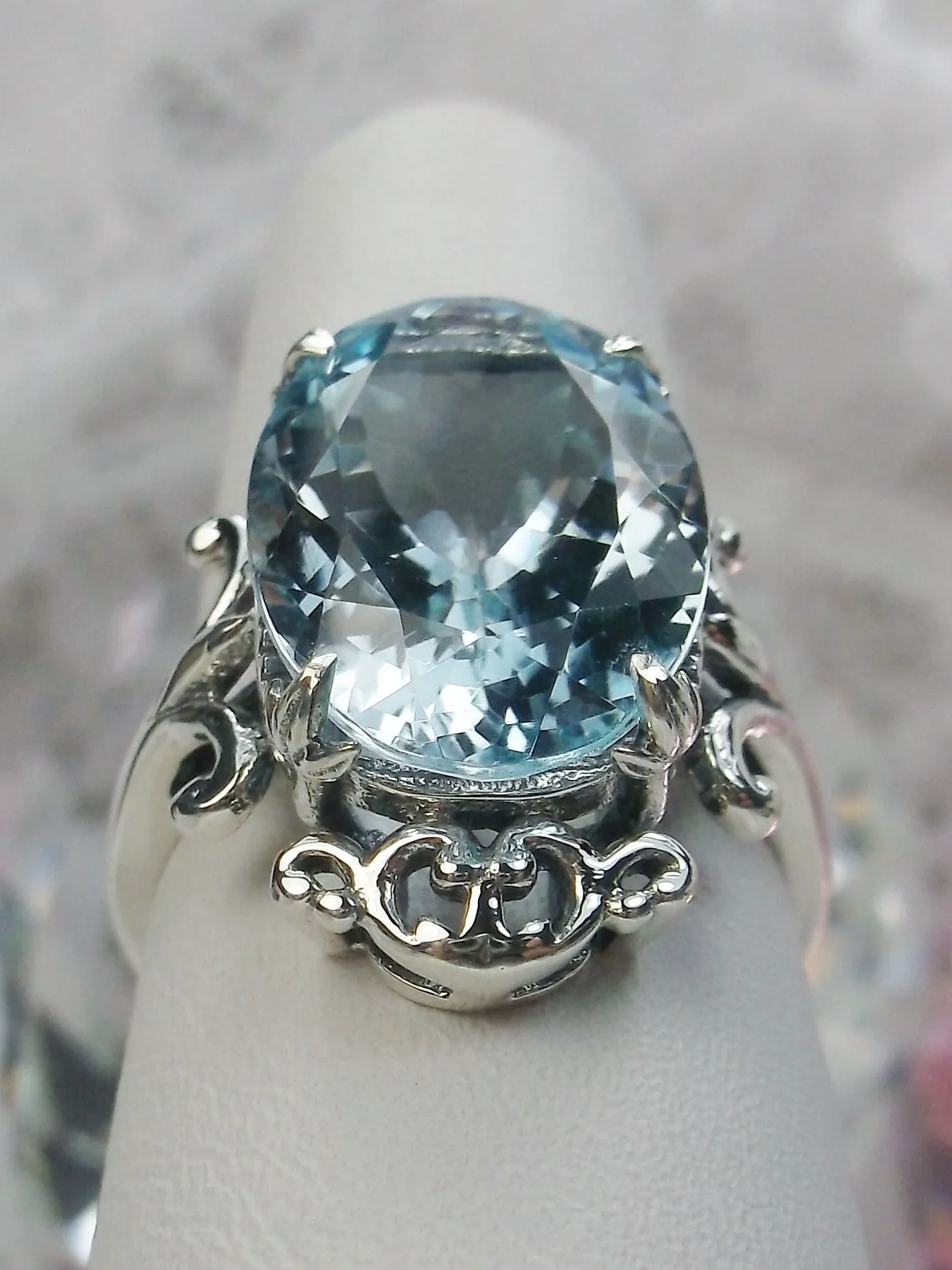 Aquamarine Ring, Choice of Gemstone, Oval Gem, Gothic Vintage Style Jewelry, #D84